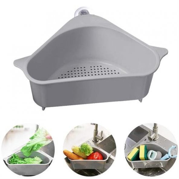 TransForMacion 6 ADET Barazza Üçgen Lavabo Köşe Süzgeçli Organizer GRİ