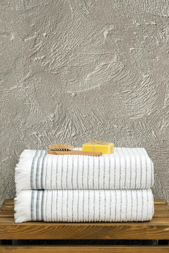 2li 70x140 Beyaz Saçaklı Renkli Çizgili Banyo Havlusu