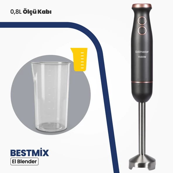 Bestmix Hazneli 1500w 4 Bıçaklı Paslanmaz Çubuk El Blender Seti - 9