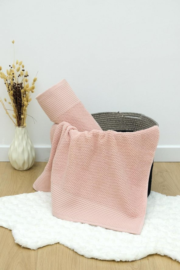 2li 70x140 Pudra Jakarlı Pike Bordürlü Banyo Havlusu