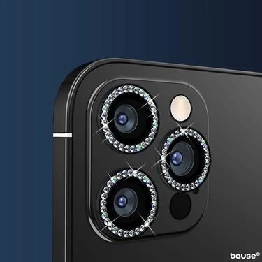 İphone 11 Pro Max  Taşlı Kamera Lens Koruyucu Çerçeveli Koruyucu - Resim 7