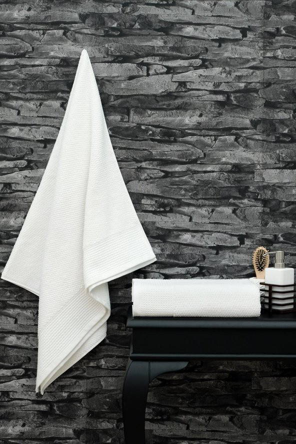 2li 70x140 Beyaz Pike Bordürlü Banyo Havlusu