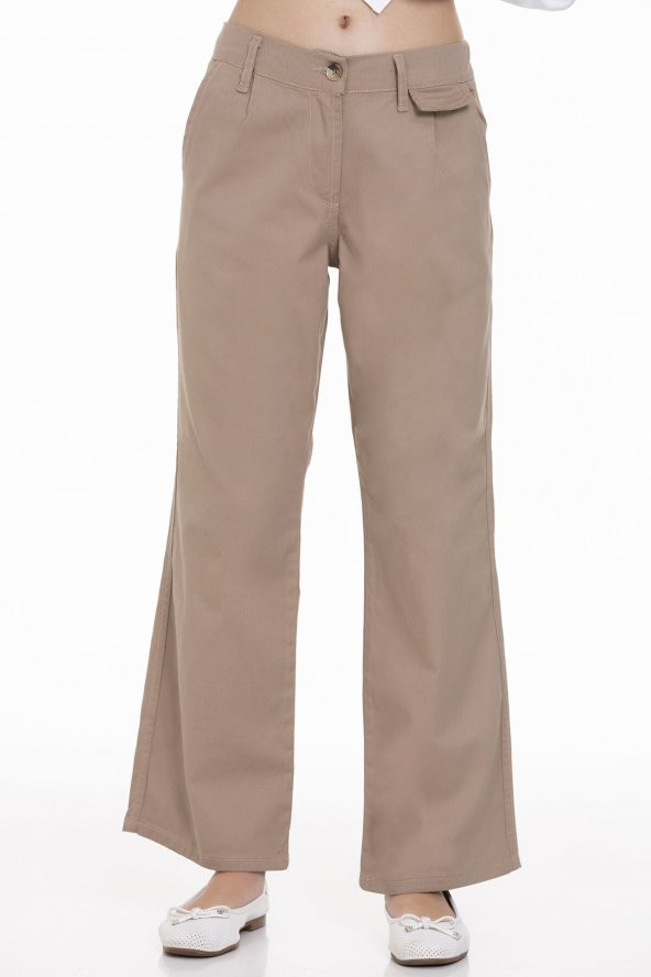 Kız Çocuk Geniş Paçalı Gabardin Pantolon 9-14 Yaş Lx249 - 3