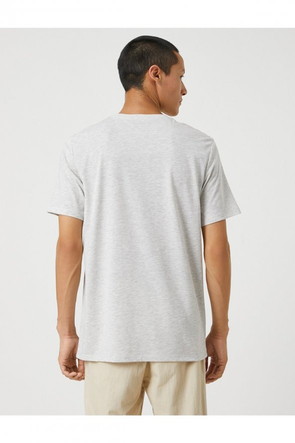 Slogan Işlemeli Tişört Cep Detaylı Bisiklet Yaka - Resim 4