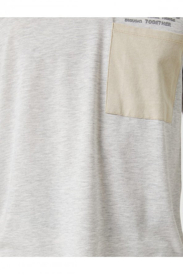 Slogan Işlemeli Tişört Cep Detaylı Bisiklet Yaka - Resim 6