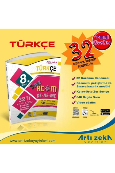 Artızeka 8.Sınıf Türkçe 32li Haftalık Kazanım Deneme