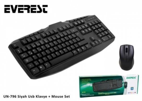 Everest UN-796 Siyah Usb Q MMedya Klavye + Mouse Set