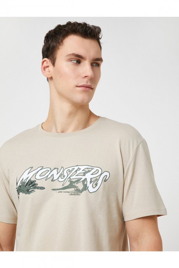 Slogan Baskılı Tişört Bisiklet Yaka Dar Kesim Pamuklu ürün görseli