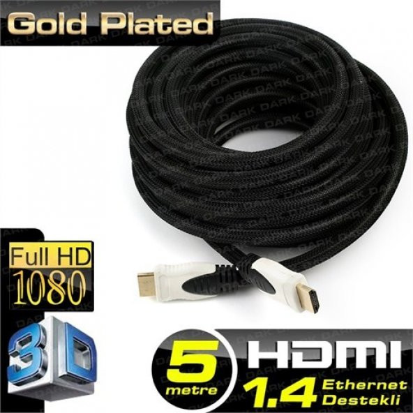 DARK 5m, HDMI v1.4 4K  3D ve Ağ Destekli Kılıflı Altın Uçlu  Kablo