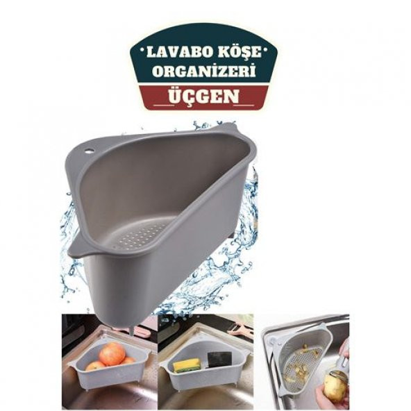 TransForMacion 12+2 ADET Barazza Üçgen Lavabo Köşe Süzgeçli Organizer GRİ