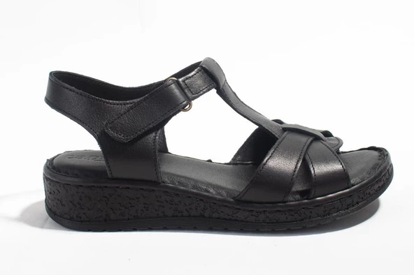 Dagoster DZA07-60021015 Siyah Günlük Ortopedik Deri Kadın sandalet - 2
