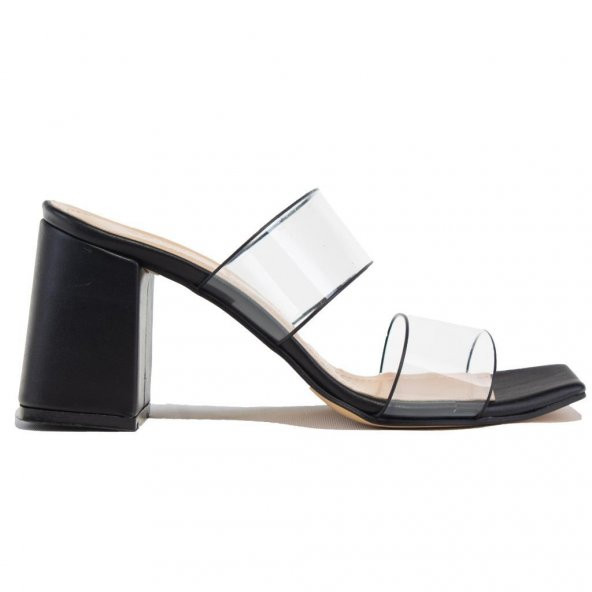 Dagoster DZA07-112846 Siyah Şeffaf Çift Bantlı Klasik Topuklu Kadın Terlik - 2