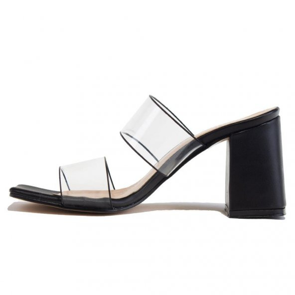 Dagoster DZA07-112846 Siyah Şeffaf Çift Bantlı Klasik Topuklu Kadın Terlik - 3