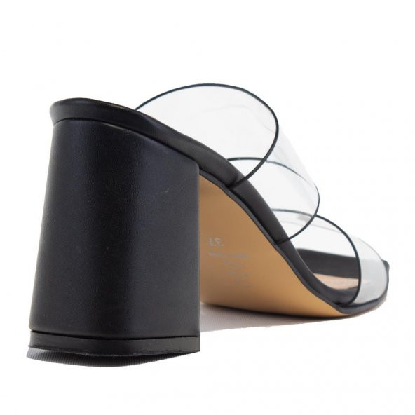 Dagoster DZA07-112846 Siyah Şeffaf Çift Bantlı Klasik Topuklu Kadın Terlik - 4