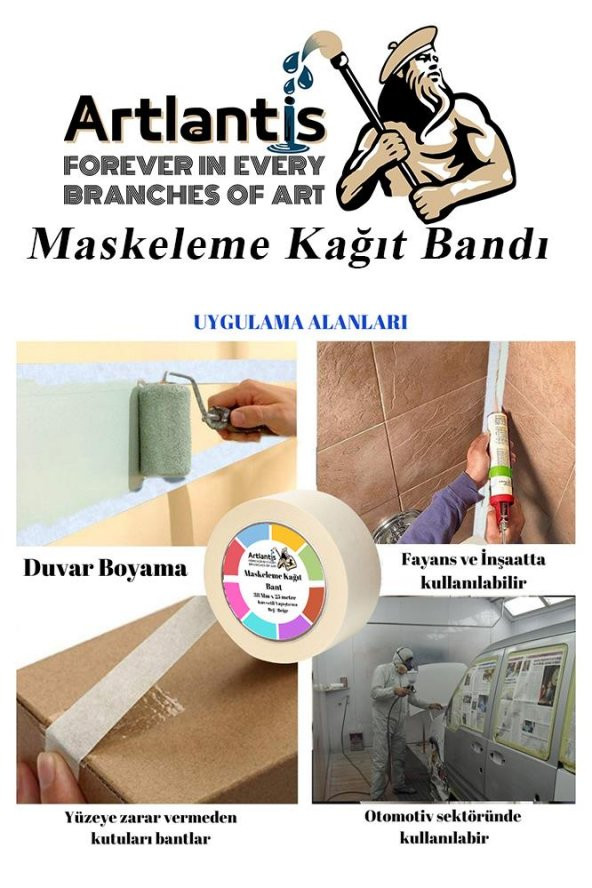 Maskeleme Bandı Kağıt Bant 38 mm 25 Metre 1 Adet Boya Bantı Maskeleme Kağıt Bant Duvar Yağlı Boya Badana - 2