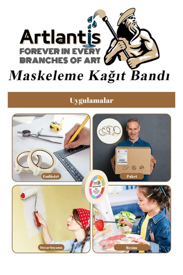Maskeleme Bandı Kağıt Bant 38 mm 25 Metre 1 Adet Boya Bantı Maskeleme Kağıt Bant Duvar Yağlı Boya Badana - 3