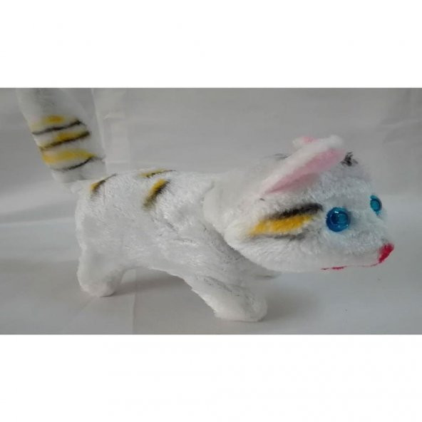 Peluş Oyuncak Beyaz Renk Yürüyen Miyavlayan Kedi Işıklı Sesli Hareketli Peluş Kedi - 2