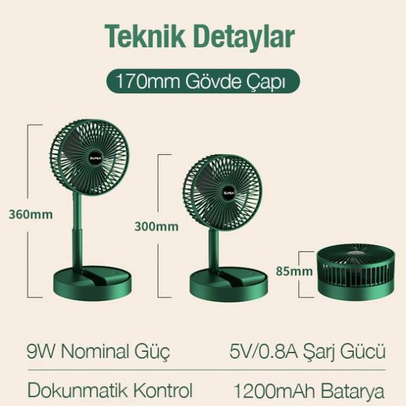 Coofbe 3 Modlu Dokunmatik Oynar Başlıklı Taşınabilir Şarjlı Masaüstü Vantilatör Fan Ev Ofis Masaüstü Fan - 3
