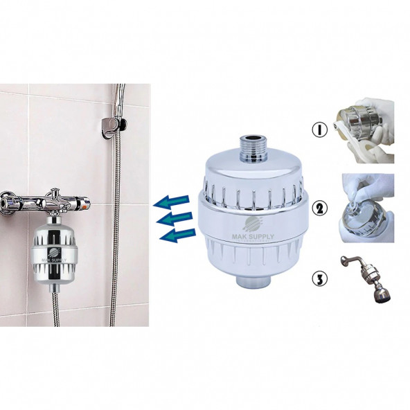 Mak Supply 3'lü Mak Set Duş Filtresi Duş Başlığı Filtreli ve Duş Hortumu 150CM - 5