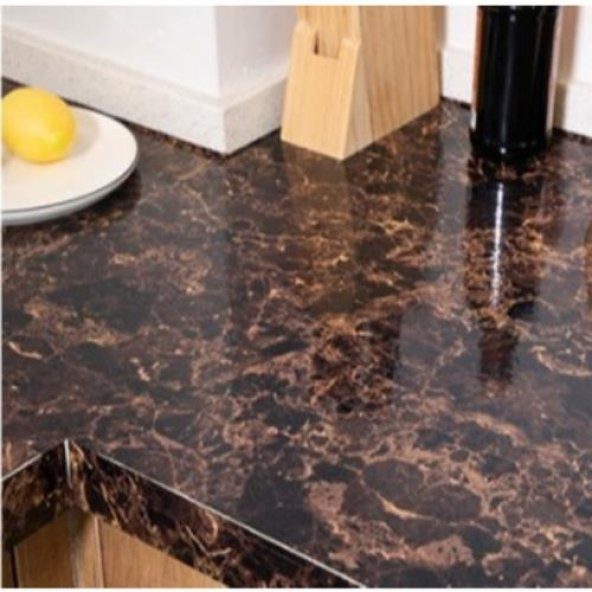 Zhlhome Mermer Desenli 5mt x 60 cm Masa Tezgah Mutfak Su Geçirmez Yapışkanlı Folyo Sticker Kahverenk - 2