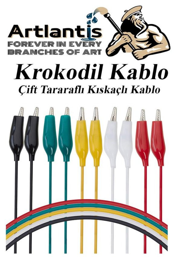 Krokodil Kablo 52 cm 10 lu 1 Paket Timsah Ağızlı İki Tarafı Kıskaçlı Kablo Elektrik Deney Kablosu Klipsli - 3