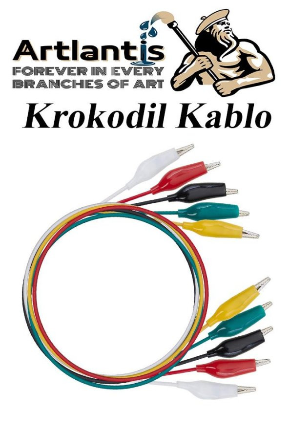 Krokodil Kablo 52 cm 10 lu 1 Paket Timsah Ağızlı İki Tarafı Kıskaçlı Kablo Elektrik Deney Kablosu Klipsli - 5