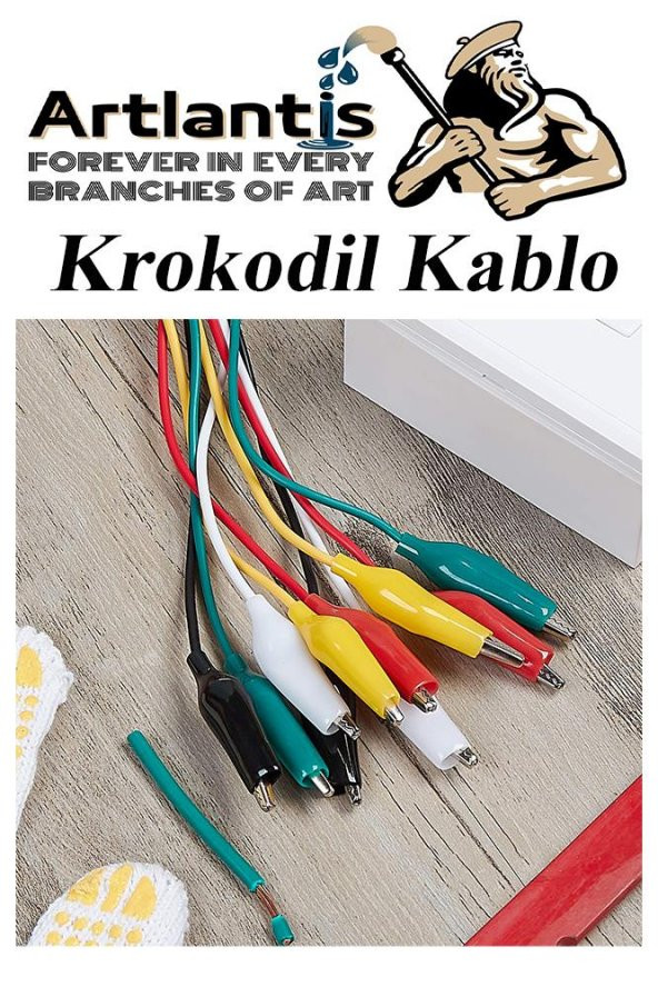 Krokodil Kablo 52 cm 10 lu 1 Paket Timsah Ağızlı İki Tarafı Kıskaçlı Kablo Elektrik Deney Kablosu Klipsli - 7