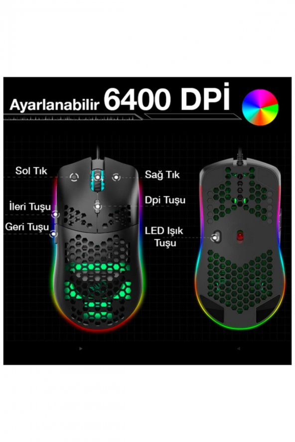 J900 Usb Kablolu Rgb Dpi Oyuncu Mouse Gaming Mouse - 8