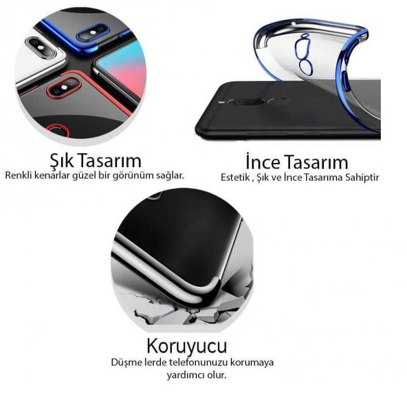 Sepetegelsin Huawei P Smart 2019 Renkli köşeli Şeffaf Arka Kapak Lazer Kılıf Gümüş - 2