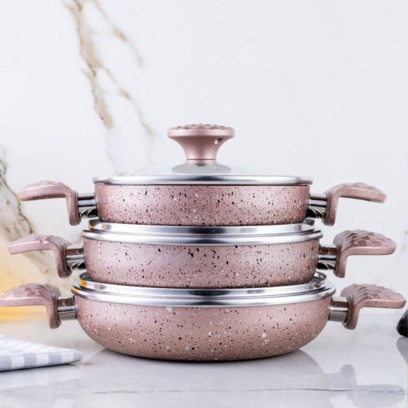 MEŞELER GRANİT 3 LÜ OMLET SET -ROSE
