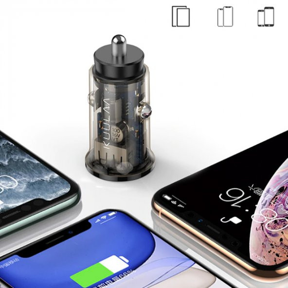KUULAA 3.4A 17W Hızlı Şarj Şeffaf Mini Dual USB Araç Şarj Başlık - 3