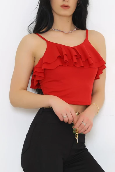 ZhlButik Yaka Fırfırlı Bluz Atlet - 5