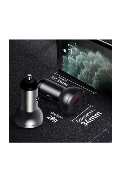 Digital Display 24w 4.8a Dual Usb Çift Usb Hızlı Araç Şarjı Siyah - 6