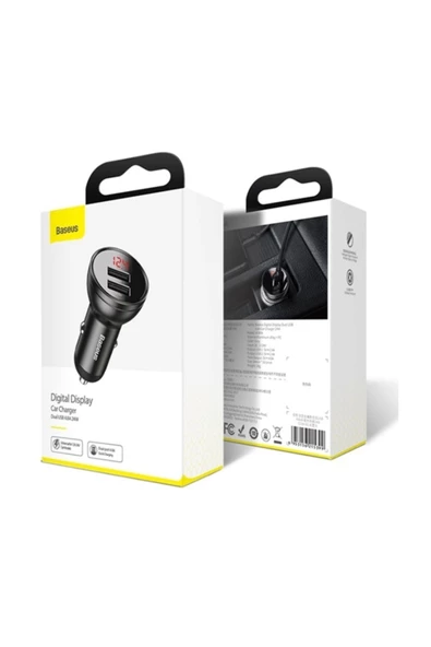 Digital Display 24w 4.8a Dual Usb Çift Usb Hızlı Araç Şarjı Siyah - 3