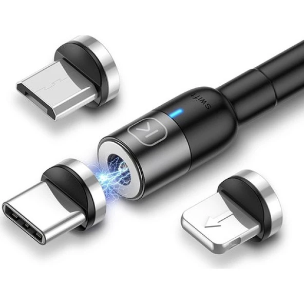 Ally Kuulaa Magnetic-Mıknatıslı Lightning + Type-C + Micro USB USB Şarj Kablosu 3 Başlık