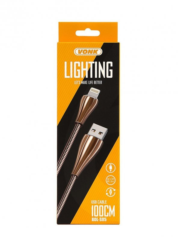 Vonk 2.4A Yaylı Lightning Kablo Gold 1Metre - 3
