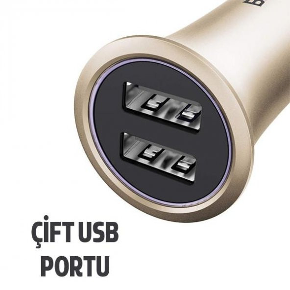 Trumpet Serisi 3.1A Çift Usb Girişli Metal Araç Şarjı Gold - 4