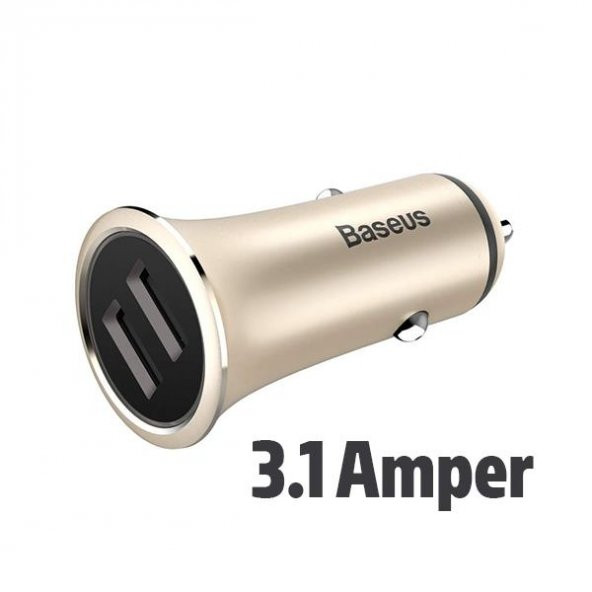 Trumpet Serisi 3.1A Çift Usb Girişli Metal Araç Şarjı Gold - 5