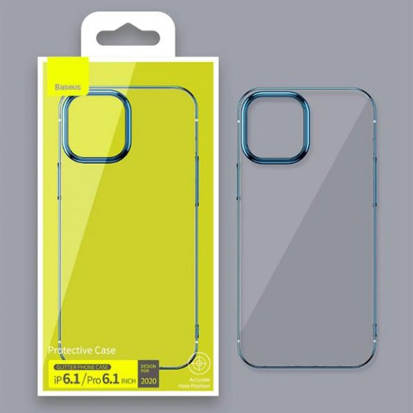 Baseus Glitter iPhone 12 Pro Max Şeffaf Lüx Kılıf Soft Tpu Kılıf Mavi - 5