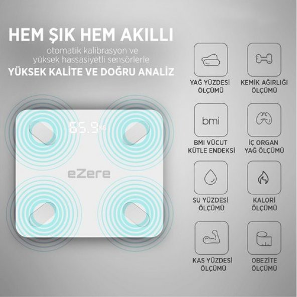 Ezere Body Composition Scale Yağ Ölçer Fonksiyonlu Akıllı Bluetooth Tartı Baskül Ez-35094 - 3