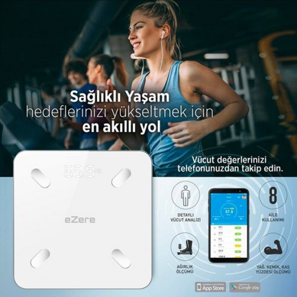Ezere Body Composition Scale Yağ Ölçer Fonksiyonlu Akıllı Bluetooth Tartı Baskül Ez-35094 - 4