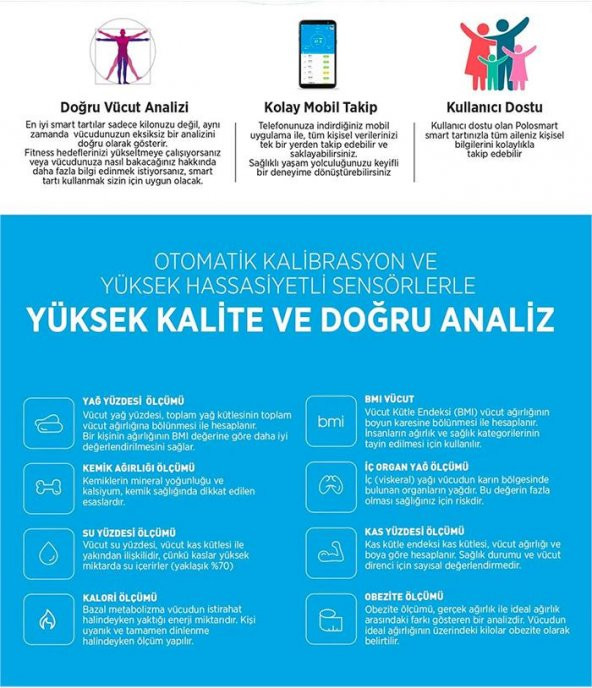Ezere Body Composition Scale Yağ Ölçer Fonksiyonlu Akıllı Bluetooth Tartı Baskül Ez-35094 - 7