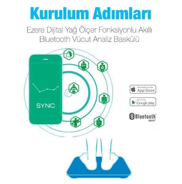 Ezere Body Composition Scale Yağ Ölçer Fonksiyonlu Akıllı Bluetooth Tartı Baskül Ez-35094 - 9