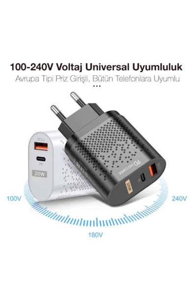 Uslion 20w Usb Qc3.0 Şarj Pd3.0 Hızlı Şarj Aleti Şarj Başlık Beyaz - Resim 7