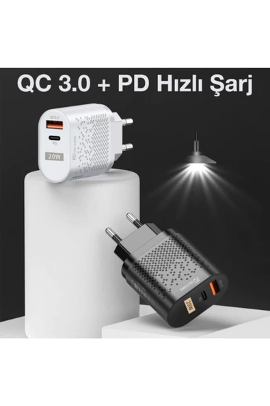 Uslion 20w Usb Qc3.0 Şarj Pd3.0 Hızlı Şarj Aleti Şarj Başlık Beyaz - Resim 2
