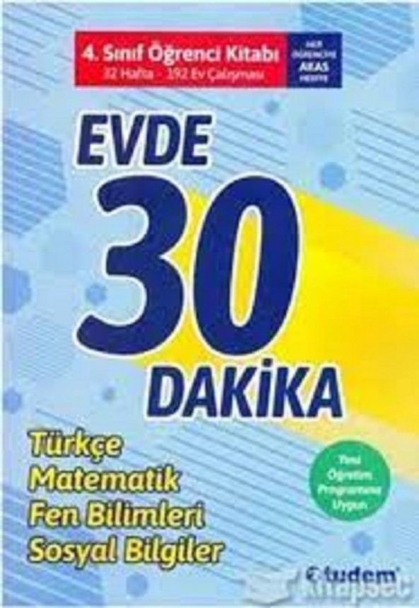4. Sınıf Evde 30 Dakika Türkçe Matematik Fen Bilimleri Hayat Bilgisi Soru Ev Çalışması Tudem Yayın