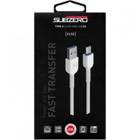 Subzero 2.8A 1Metre Usb Type-C Şarj Data Kablosu Beyaz - 2