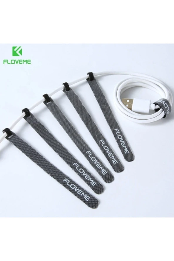 Floveme 5 Adet 15cm Magic Tape Kablo Sarıcı Ve Düzenleyici - Siyah ürün görseli 1