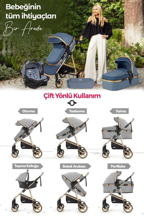 Kiwi City Way 5 in 1 Bebek Arabasi,Taşıma Koltuğu,Bakım Çantası,Yağmurluk-Kahverengi - 4