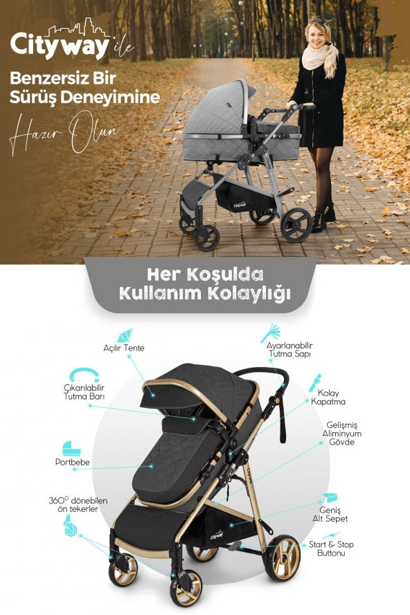 Kiwi City Way 5 in 1 Bebek Arabasi,Taşıma Koltuğu,Bakım Çantası,Yağmurluk-Kahverengi - 5